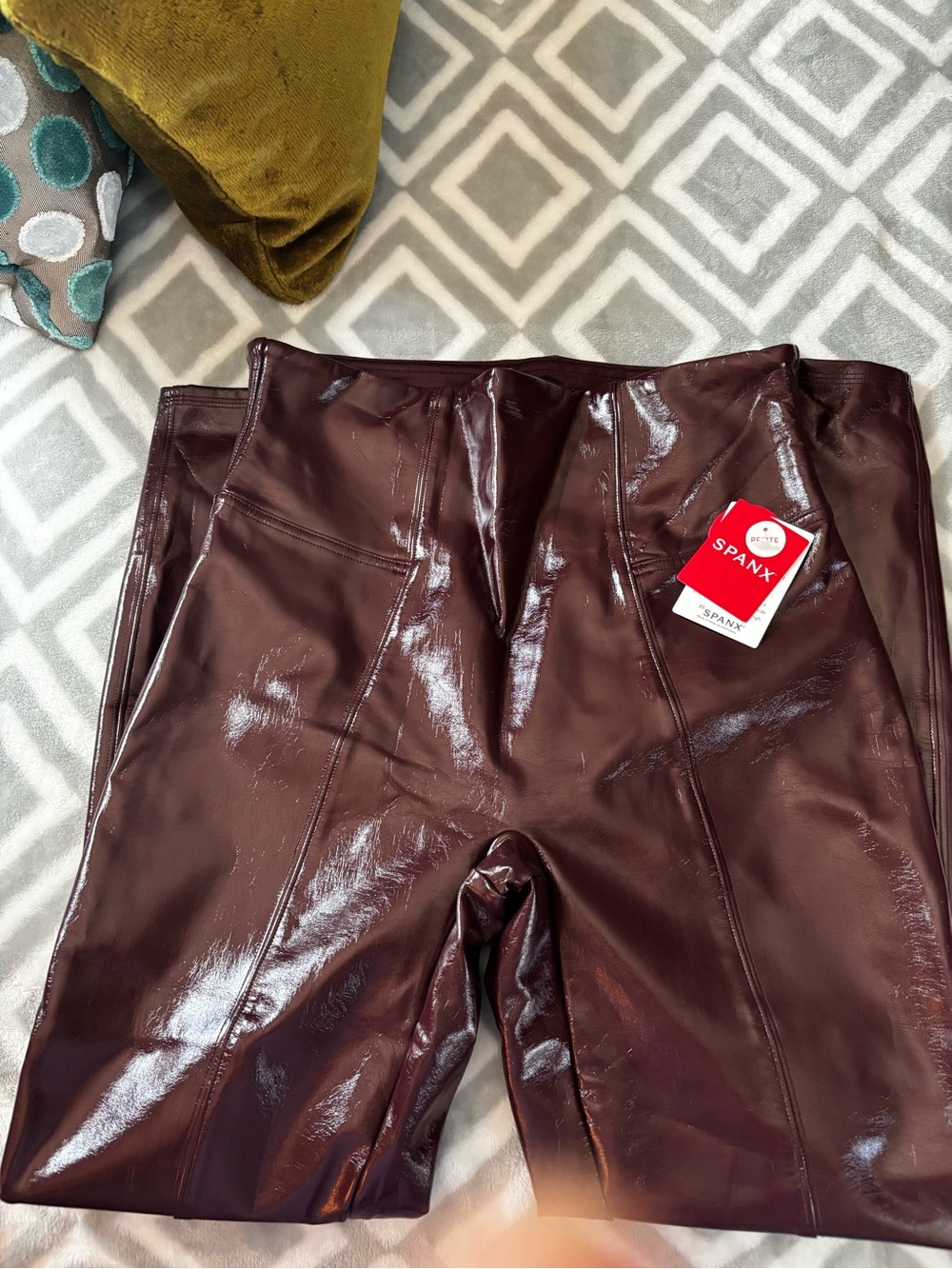 NWT SPANX Petite Faux Patent Leather Leggings | Oxblood Burgundy | M Petite